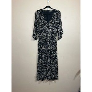 Garnet Hill Womens Faux Wrap Maxi Dress S Black Pockets Wedding Guest Tencel NWT